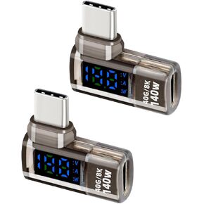 90 Degrees USB C Adapter,140W USB C Male to USB C Female Adapter,40 Gbps Data Transmission,Wattage,Voltage,Current LED Display,Suitable for Laptops,Desktop Computers,Phone (2Pcak) in Kuwait