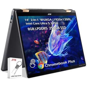 Acer Plus Spin 714 2-in-1 Chromebook,14" WUXGA (1920 x 1200) Touch, Intel Core Ultra 5 115U, Wi-Fi6E, Backlit KB, Bluetooth, Chrome OS, Steel Gray, (8GB LPDDR5 256GB SSD), w/2TB USB Drive, W/GaLiMu in Kuwait