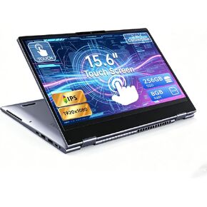 15.6 Inch 2 in 1 Touchscreen Laptop, AMD A9-9400 Notebook Computer with 8GB RAM 256GB SSD, FHD IPS Display, Win11, Dual Band WiFi, USB-C, HDMI, Lightweight Laptop for Home Office in Kuwait