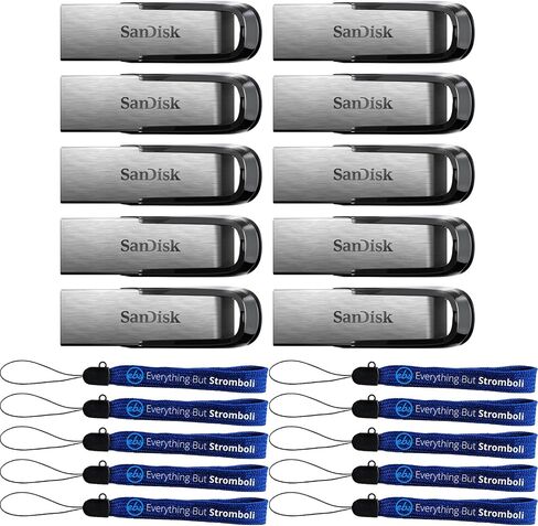 SanDisk USB Type A Ultra Flair (10-Pack) 256GB Flash Drive Up to 150 MB/s Read Speed Compatible with Laptops and Personal Computers SDCZ73-256G-G46- Bundle with (10) Everything But Stromboli Lanyards in Kuwait