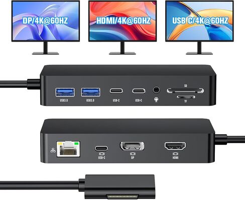 New Surface Docking Station, 12-in-1 Surface Dock 4K@60Hz Triple Display with HDMI, USB-C, DisplayPort for Surface Pro 11/10/9/8/X/7/6/5/4/3, Surface Laptop 7/6/5/4/3/2/1, Surface Book & Go in Kuwait