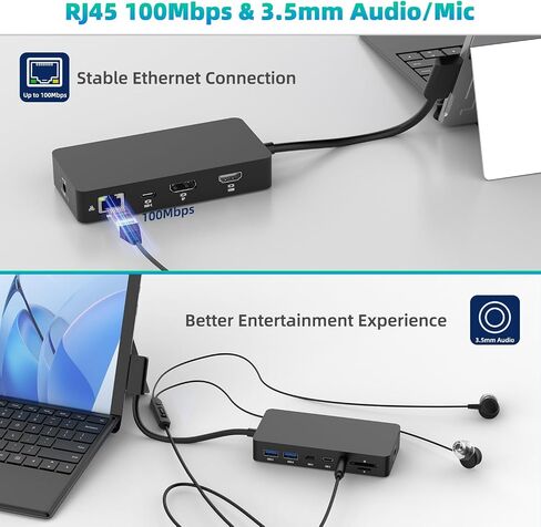 New Surface Docking Station, 12-in-1 Surface Dock 4K@60Hz Triple Display with HDMI, USB-C, DisplayPort for Surface Pro 11/10/9/8/X/7/6/5/4/3, Surface Laptop 7/6/5/4/3/2/1, Surface Book & Go in Kuwait
