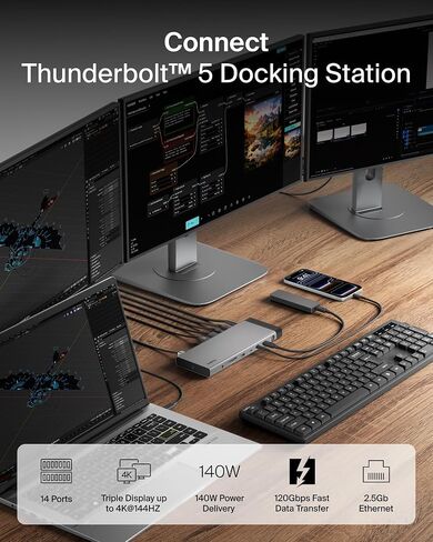 Belkin 140W Thunderbolt™ 5 Dock, 14-in-1 Docking Station, 4K@144Hz Display in Kuwait