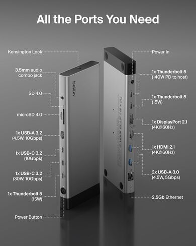 Belkin 140W Thunderbolt™ 5 Dock, 14-in-1 Docking Station, 4K@144Hz Display in Kuwait