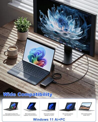 10-in-1 Surface Docking Station for Surface Pro & Laptop, 4K@60Hz HDMI, USB-C & USB 3.0 Ports, SD/TF Card Reader, Gigabit Ethernet, PD Charging, Magnetic Surface Connect in Kuwait