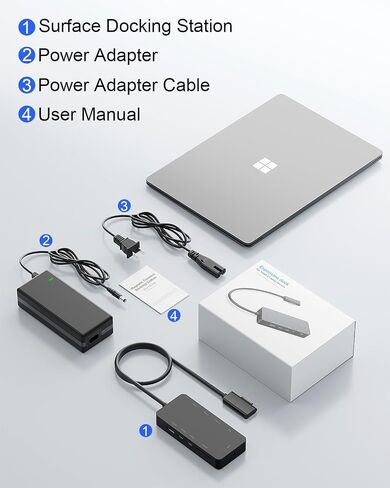 10-in-1 Surface Docking Station for Surface Pro & Laptop, 4K@60Hz HDMI, USB-C & USB 3.0 Ports, SD/TF Card Reader, Gigabit Ethernet, PD Charging, Magnetic Surface Connect in Kuwait