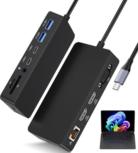 Surface Thunderbolt 4 Docking Station, 12-in-1 Surface Pro Dock with Dual 4K@60Hz HDMI & VGA, Triple Monitor Display Adapter for Microsoft Surface Pro 12/11/10/9/8/7/X, Laptop 7/6/5, Go, Book in Kuwait