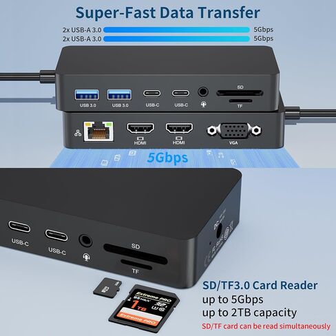Surface Thunderbolt 4 Docking Station, 12-in-1 Surface Pro Dock with Dual 4K@60Hz HDMI & VGA, Triple Monitor Display Adapter for Microsoft Surface Pro 12/11/10/9/8/7/X, Laptop 7/6/5, Go, Book in Kuwait