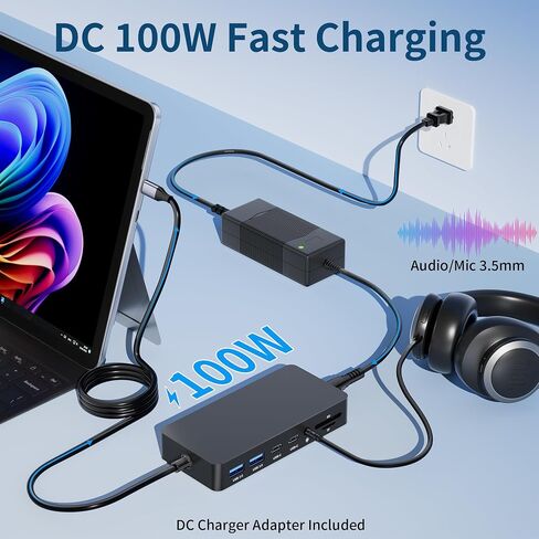 Surface Thunderbolt 4 Docking Station, 12-in-1 Surface Pro Dock with Dual 4K@60Hz HDMI & VGA, Triple Monitor Display Adapter for Microsoft Surface Pro 12/11/10/9/8/7/X, Laptop 7/6/5, Go, Book in Kuwait