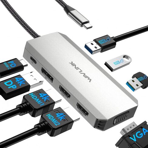 WAVLINK Laptop Docking Station, Quad Monitors, Dual HDMI, DisplayPort, VGA in Kuwait
