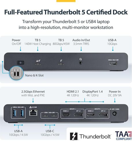 StarTech Thunderbolt 5 Universal Docking Station, Quad Monitor, 140W PD in Kuwait