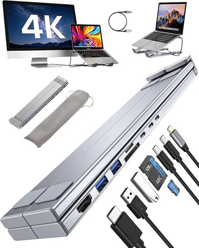 USB C Laptop Stand with Docking Station,8 in 1 Hub Laptop Stand Foldable Computer Riser with 4K HDMIPD 100W Dual Data Ports Multiport Adapter for Notebook Tablet,Portable Height Adjustable Holder in Kuwait