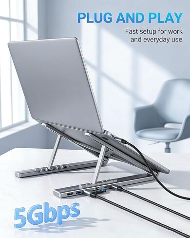 USB C Laptop Stand with Docking Station,8 in 1 Hub Laptop Stand Foldable Computer Riser with 4K HDMIPD 100W Dual Data Ports Multiport Adapter for Notebook Tablet,Portable Height Adjustable Holder in Kuwait