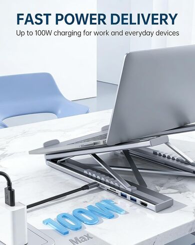 USB C Laptop Stand with Docking Station,8 in 1 Hub Laptop Stand Foldable Computer Riser with 4K HDMIPD 100W Dual Data Ports Multiport Adapter for Notebook Tablet,Portable Height Adjustable Holder in Kuwait