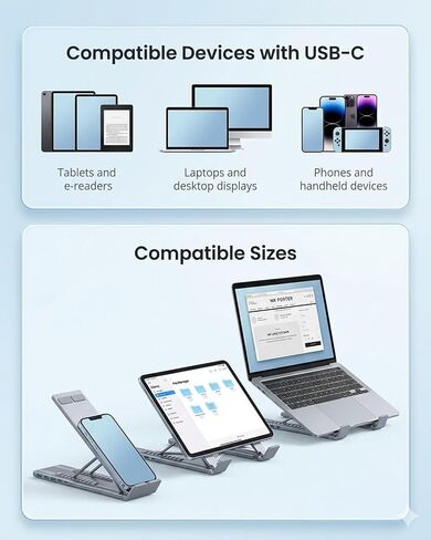 USB C Laptop Stand with Docking Station,8 in 1 Hub Laptop Stand Foldable Computer Riser with 4K HDMIPD 100W Dual Data Ports Multiport Adapter for Notebook Tablet,Portable Height Adjustable Holder in Kuwait