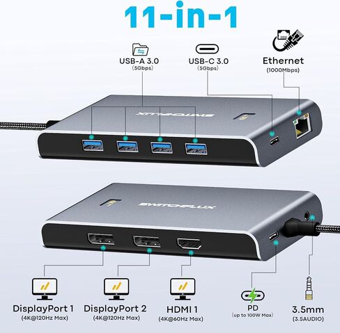 Laptop Docking Station 3 Monitors,11in1 USBC Hub Triple Display in Kuwait