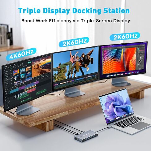 Laptop Docking Station 3 Monitors,11in1 USBC Hub Triple Display in Kuwait
