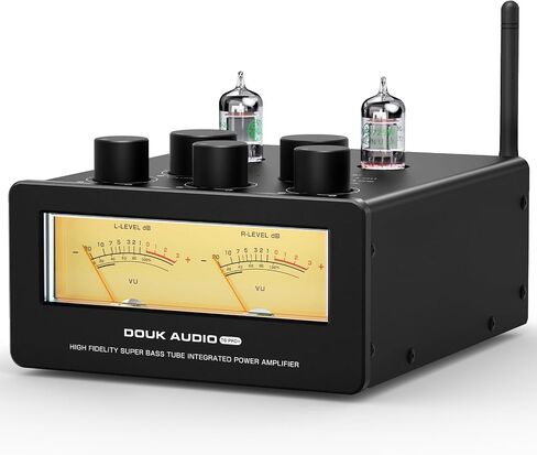 Douk Audio Bluetooth Tube Amp: 300W x2 TPA3255 2 Channel Stereo Power Amplifier – Dual VU Meters & Super Bass – for Home Theater & Hi-Fi Systems (T6 PRO Yellow Version) in Kuwait