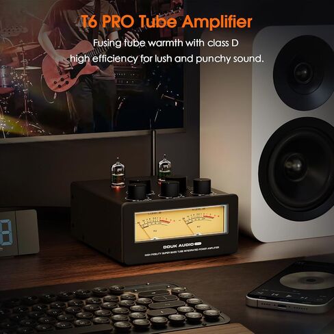 Douk Audio Bluetooth Tube Amp: 300W x2 TPA3255 2 Channel Stereo Power Amplifier – Dual VU Meters & Super Bass – for Home Theater & Hi-Fi Systems (T6 PRO Yellow Version) in Kuwait