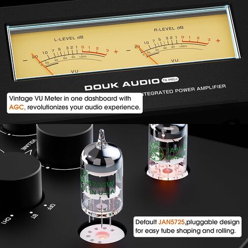 Douk Audio Bluetooth Tube Amp: 300W x2 TPA3255 2 Channel Stereo Power Amplifier – Dual VU Meters & Super Bass – for Home Theater & Hi-Fi Systems (T6 PRO Yellow Version) in Kuwait