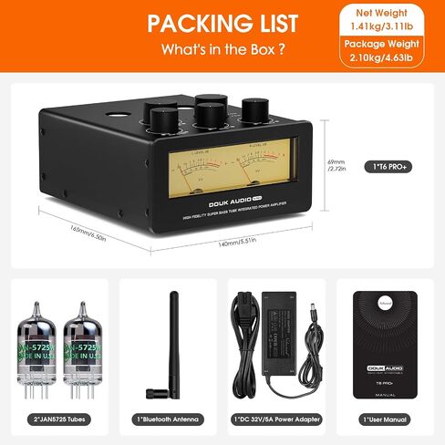 Douk Audio Bluetooth Tube Amp: 300W x2 TPA3255 2 Channel Stereo Power Amplifier – Dual VU Meters & Super Bass – for Home Theater & Hi-Fi Systems (T6 PRO Yellow Version) in Kuwait
