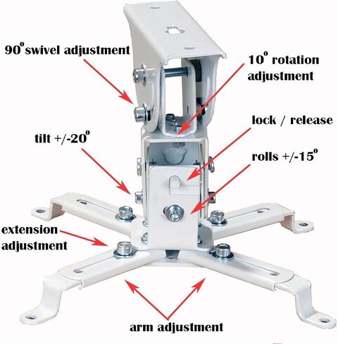 VideoSecu Swivel Tilt Universal Projector Ceiling Mount Bracket Fits Flat and Vaulted Ceiling with 26.7" Extension Pole up to 44 lbs (20 kgs) Load Capacity PJ2W 1CA in Kuwait