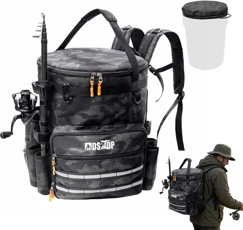 MDSTOP Fishing Bucket Backpack for 5 Gallon Bucket with Seat, Fishing Tackle Bag with Adjustable Buckle, Rod & Plier Holder and Multi-Pockets for Storage in Kuwait