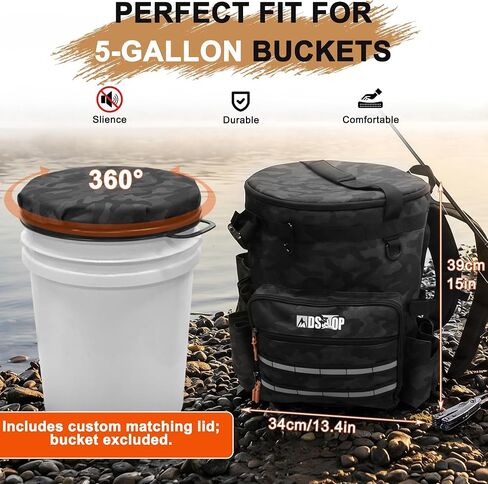 MDSTOP Fishing Bucket Backpack for 5 Gallon Bucket with Seat, Fishing Tackle Bag with Adjustable Buckle, Rod & Plier Holder and Multi-Pockets for Storage in Kuwait