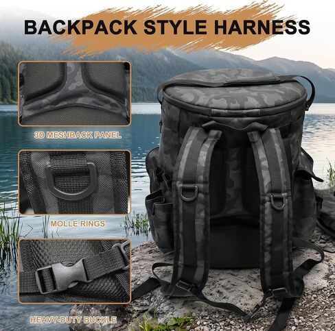 MDSTOP Fishing Bucket Backpack for 5 Gallon Bucket with Seat, Fishing Tackle Bag with Adjustable Buckle, Rod & Plier Holder and Multi-Pockets for Storage in Kuwait