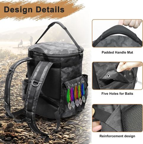 MDSTOP Fishing Bucket Backpack for 5 Gallon Bucket with Seat, Fishing Tackle Bag with Adjustable Buckle, Rod & Plier Holder and Multi-Pockets for Storage in Saudi Arabia