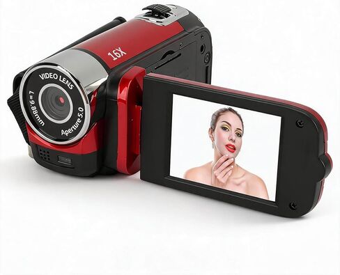 Bewinner D90 Digital Video Camera - 1080P 16MP Handheld Video Camcorder 16x Digital Zoom Video Camera with 2.7in TFT Rotatable Screen, HD Video Recorder Camera with Fill Light (Red) in Kuwait