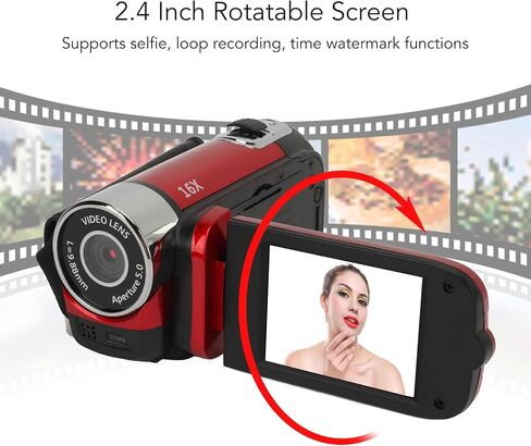 Bewinner D90 Digital Video Camera - 1080P 16MP Handheld Video Camcorder 16x Digital Zoom Video Camera with 2.7in TFT Rotatable Screen, HD Video Recorder Camera with Fill Light (Red) in Kuwait