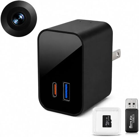 USB Charger Hidden Camera 1080P for Home Security with SD Support, Mini Indoor Security Camera with Video Capture, Local Storage, Micro SD Card Up to 128GB for Home, Office, Baby & Pet Monitor in Kuwait