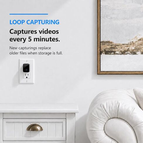 USB Charger Hidden Camera 1080P for Home Security with SD Support, Mini Indoor Security Camera with Video Capture, Local Storage, Micro SD Card Up to 128GB for Home, Office, Baby & Pet Monitor in Kuwait