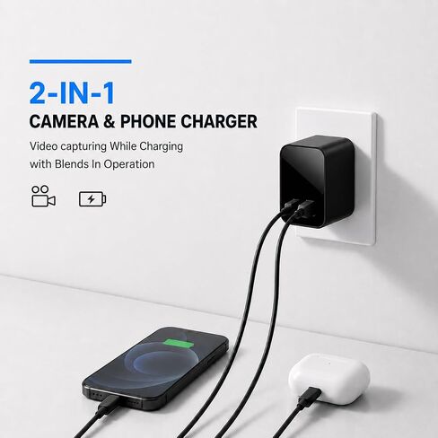 USB Charger Hidden Camera 1080P for Home Security with SD Support, Mini Indoor Security Camera with Video Capture, Local Storage, Micro SD Card Up to 128GB for Home, Office, Baby & Pet Monitor in Kuwait