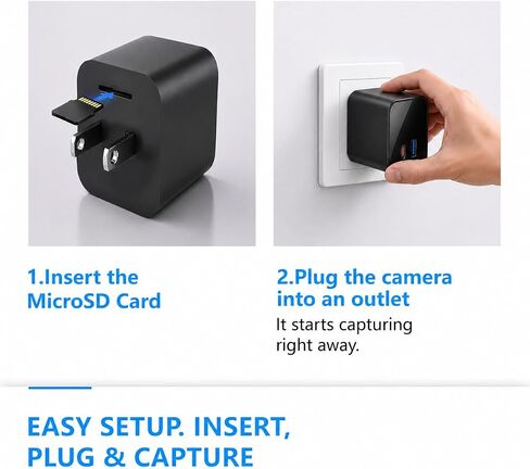 USB Charger Hidden Camera 1080P for Home Security with SD Support, Mini Indoor Security Camera with Video Capture, Local Storage, Micro SD Card Up to 128GB for Home, Office, Baby & Pet Monitor in Kuwait