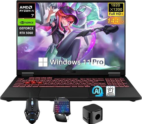ASUS TUF A18 Gaming Laptop, AMD Ryzen 7 260 (16 Tops XDNA NPU), NVIDIA GeForce RTX 5060, 18" FHD+ 144Hz 3ms Display, 16 GB DDR5 RAM, 1 TB SSD, RGB KB, Copilot AI, Windows 11 Pro, Gaming Accessories in Kuwait