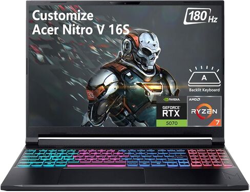 Delca Customized Laptop Made with Acer Nitro V 16S AI Gaming Laptop | 16" WQXGA IPS 180Hz | AMD 8-core Ryzen 7 260 | 16GB/32GB/64GB DDR5 512GB/1TB/2TB/4TB SSD | GeForce RTX 5070 (798 AI Tops) Win 11 in Kuwait