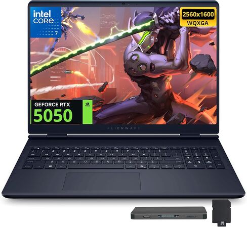 Dell Alienware Aurora 16 16" WQXGA 120Hz Gaming Laptop, Intel Core 7 240H, 16GB DDR5, 2TB Storage(1TB SSD+1TB Docking Station Set), GeForce RTX 5050 8GB GDDR7, Backlit Keyboard, Win11 Pro, Indigo in Kuwait