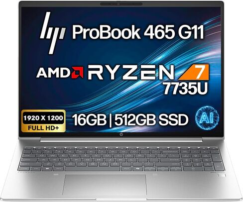 HP ProBook 465 460 G11 Business Laptop 16 FHD+ Display, AMD Ryzen 7 7735U, 16GB DDR5 RAM, 512GB NVMe, Wi-Fi 6E, RJ-45, Webcam, Backlit Keyboard, Win 11 Pro - Pike Silver Aluminum in Kuwait
