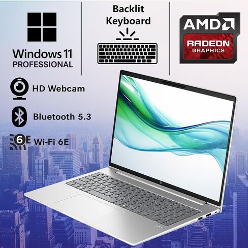 HP ProBook 465 460 G11 Business Laptop 16 FHD+ Display, AMD Ryzen 7 7735U, 16GB DDR5 RAM, 512GB NVMe, Wi-Fi 6E, RJ-45, Webcam, Backlit Keyboard, Win 11 Pro - Pike Silver Aluminum in Kuwait