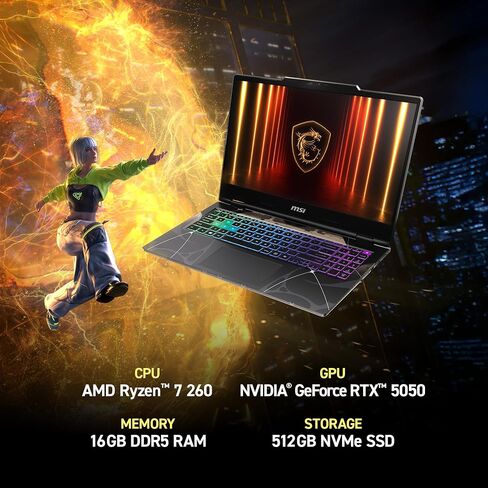 msi Cyborg A15 AI 15.6" FHD 144Hz Thin & Light Gaming Laptop – Ryzen 7 260, GeForce RTX 5050, 16GB DDR5, 1TB SSD, Portable Design, Wi-Fi 6E, Windows 11 B2HWEKG-074US in Kuwait