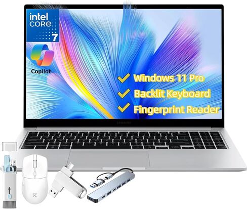 Samsung Galaxy Book4 Laptop Computer - Students and Business, 15.6" FHD, Intel Core 7-150U, 16 GB RAM 6000 MHz, 1 TB SSD, Copilot AI, Fingerprint, Backlit KB, Long Battery, Windows 11 Pro, W/Mouse in Kuwait