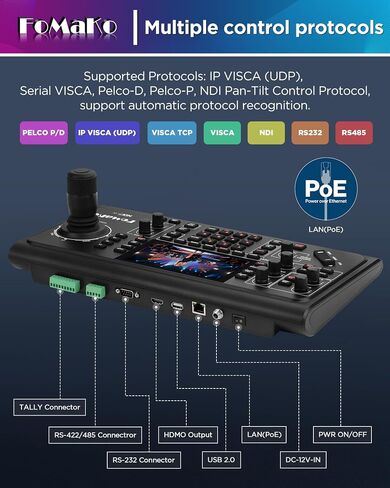 FoMaKo NDI PTZ Camera, AI Auto-Tracking Gen 3, 20x Optical Zoom,KC600 4D Joystick PTZ Camera Controller,S,for Study Tours Live Event or Summer Camps Live Streaming(FMK20UH NDI-BX2+KC600) in Kuwait