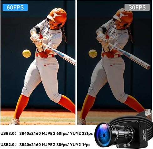 USB3.0 4K 60fps High Speed Industrial Camera,CS-Mount 10X Manual 5-50mm Varifocal Zoom Lens,3840×2160 Resolution,Plug and Play,Compatible with Windows, Linux Mac Android PC Jetson Nano in Kuwait