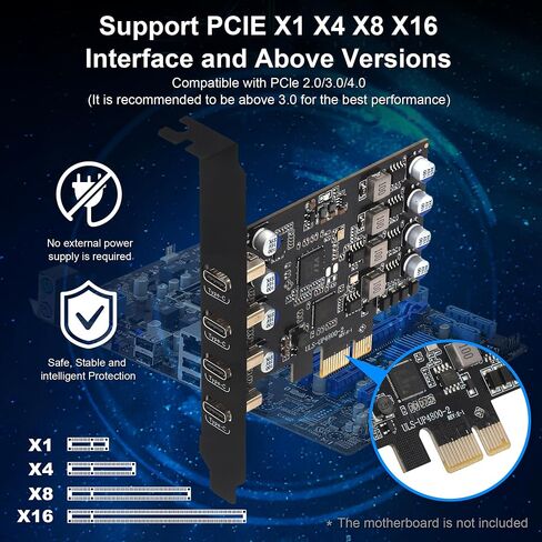 PCIe USB 3.0 Card 4 Port, 5Gbps USB C PCI Express Expansion Card with Renesas UPD720201 Chip, Add 4 x USB Type-C Ports to Desktop PC - No External Power Required, for Windows/Linux in Kuwait