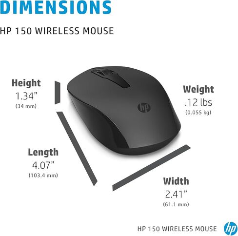 HP 150 Wireless Mouse, 3-Button with Dual Control Scroll Wheel 1600 DPI Optical Sensor with Ergonomic Design for All-Day Comfort for Lefty or Righty Use (2S9L1AA#ABL) in Kuwait