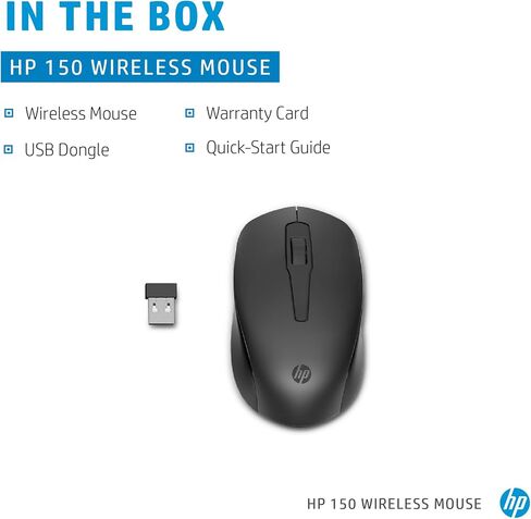HP 150 Wireless Mouse, 3-Button with Dual Control Scroll Wheel 1600 DPI Optical Sensor with Ergonomic Design for All-Day Comfort for Lefty or Righty Use (2S9L1AA#ABL) in Kuwait