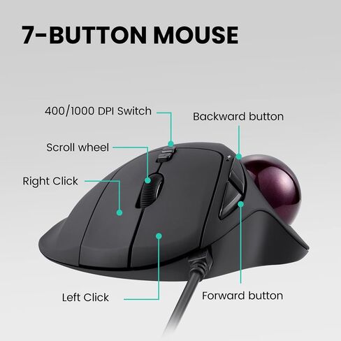 Perixx Perimice-517 Wired Trackball USB Mouse, 7 Button Design, Build-in 1.34 Inch Trackball with Pointing Feature in Kuwait
