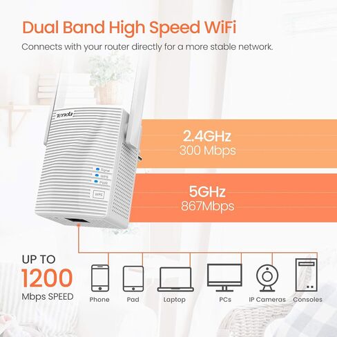 Tenda WiFi Extender, Strong AC1200 WiFi Range Extender with Ethernet Port, WiFi Signal Booster Covers Up to 1300 Sq.ft and 20 Devices, Dual-Band and Double-Antennas WiFi Repeater(A18) in Kuwait